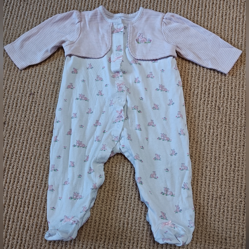 6mo Little Me Pink and White Bunny Footie